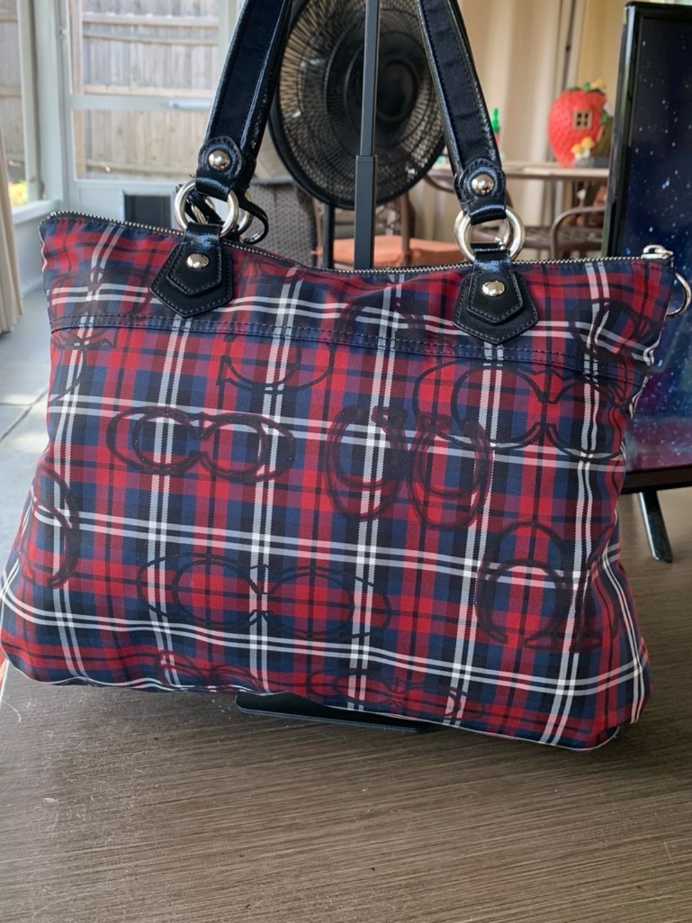 Coach Poppy Tartan Plaid Glam Tote + Cardholder (Red/Blue) 18713 - Picture 5 of 16
